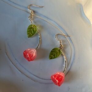 New  - Flower Dangle Earrings- 18k Gold Hook.